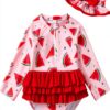 Baby Girl Swimsuit Stretchy Fabric Cute Ruffle Zip Up Hat-0