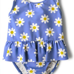 Girls Daisy Print Swimsuits UPF 50 Ruffle Skirt The-0