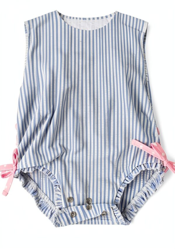 RuffleButts UPF 50 Baby Girl One Piece Swimsuits Seersucker-4