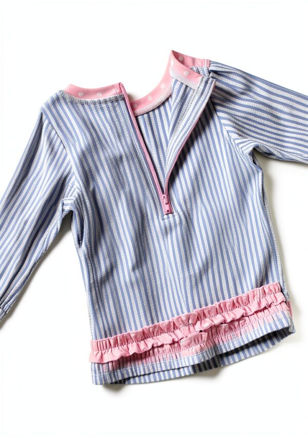 RuffleButts UPF 50 Baby Girl One Piece Swimsuits Seersucker-3