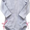 RuffleButts UPF 50 Baby Girl One Piece Swimsuits Seersucker-0