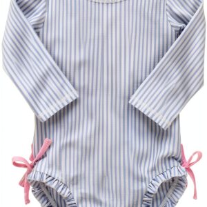 RuffleButts UPF 50 Baby Girl One Piece Swimsuits Seersucker-0