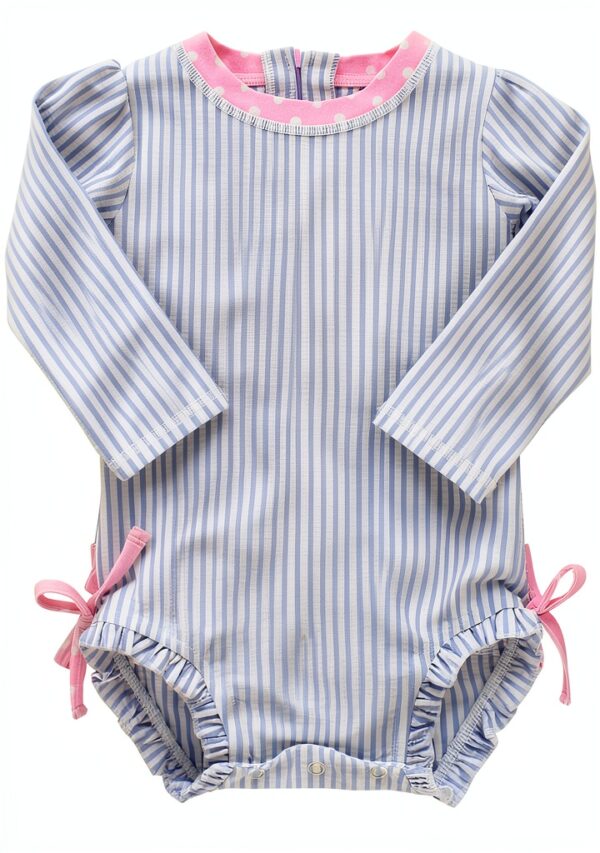 RuffleButts UPF 50 Baby Girl One Piece Swimsuits Seersucker-0