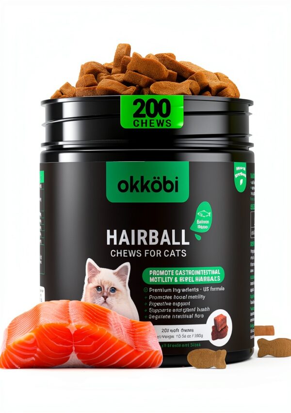 Cat Hairball Treats OKKÖBI Salmon Chews – Digestion & Coat Support-0