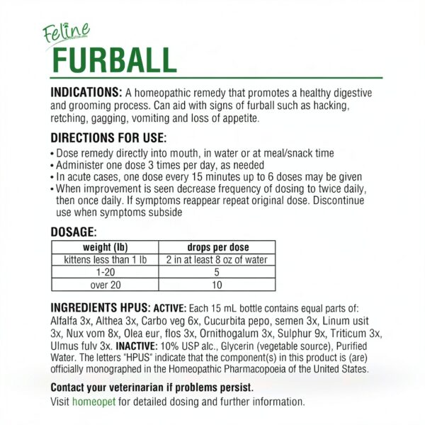 HomeoPet Feline Furball Safe Natural Hairball Supplement for Cats 15ml-5