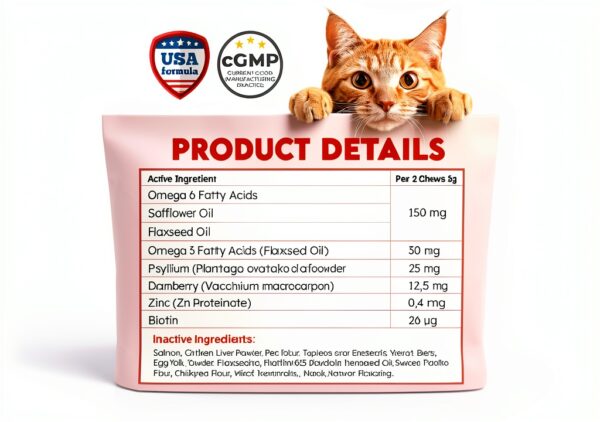 Cat Hairball Treats OKKÖBI Salmon Chews – Digestion & Coat Support-5