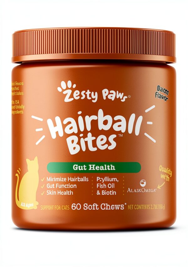 Zesty Paws Hairball Bites Support with Omega3 Zinc 60 Chews-0